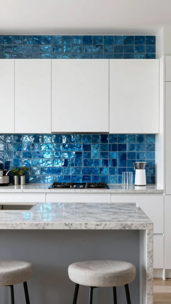 13 Kitchen Backsplash Ideas That Look Perfect With White Cabinets - 5. Shimmering Glass Tiles 1
