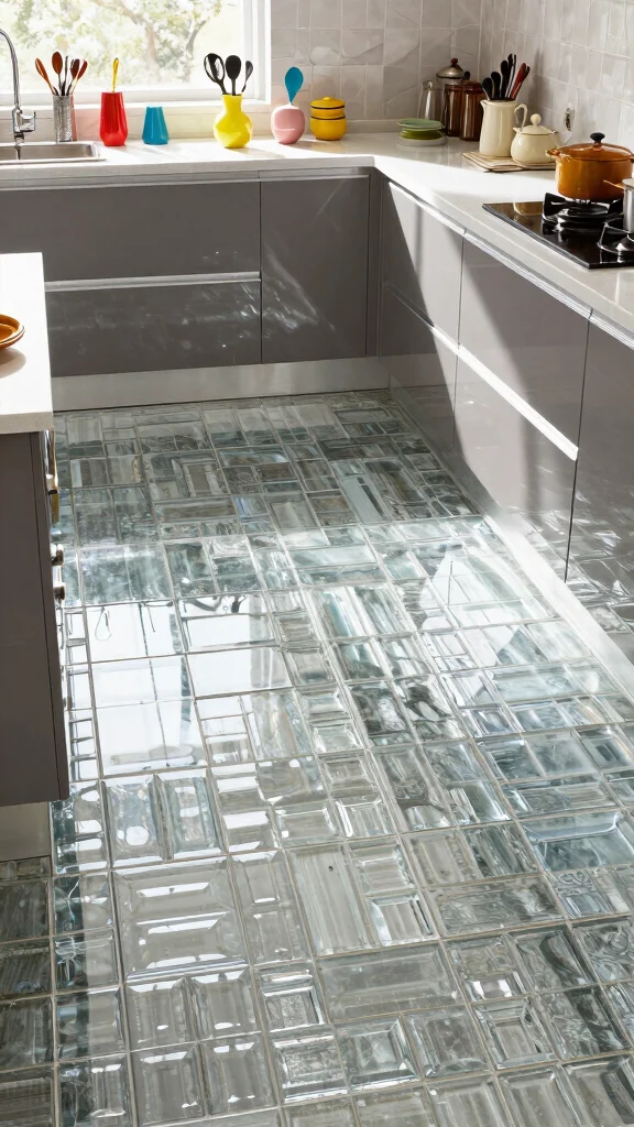 13 Kitchen Flooring Inspirations for Every Budget and Design Style - 12. Glass Tiles: A Splash of Glamour 1