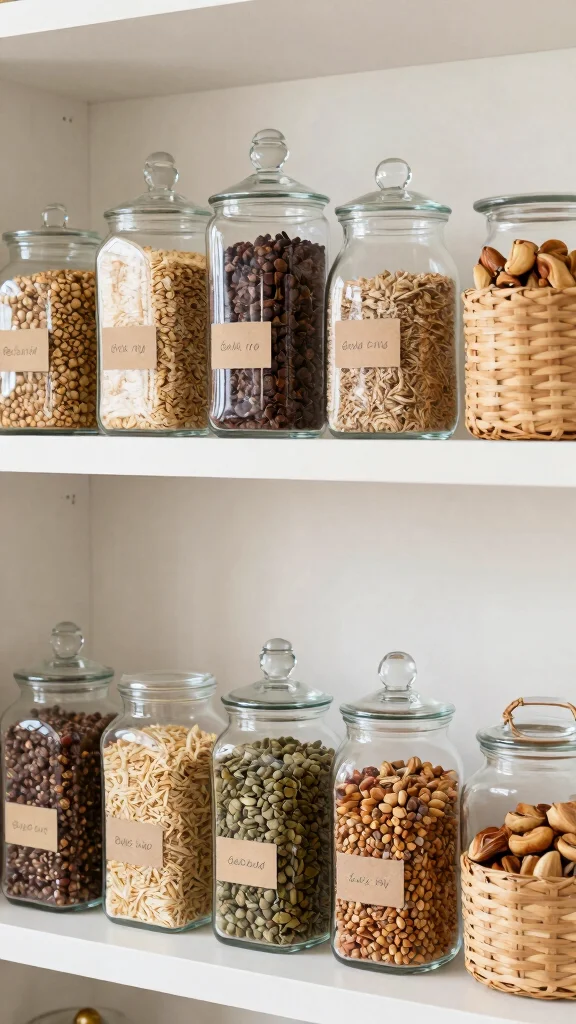 13 Kitchen Pantry Organization Ideas for a Neat, Easy-to-Use Space - 1. Clear Glass Containers for Easy Visibility 1