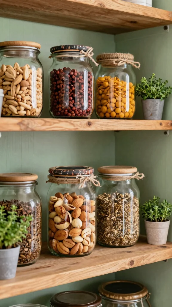 13 Kitchen Pantry Organization Ideas for a Neat, Easy-to-Use Space - 2. Upcycled Jars for Sustainable Storage 1