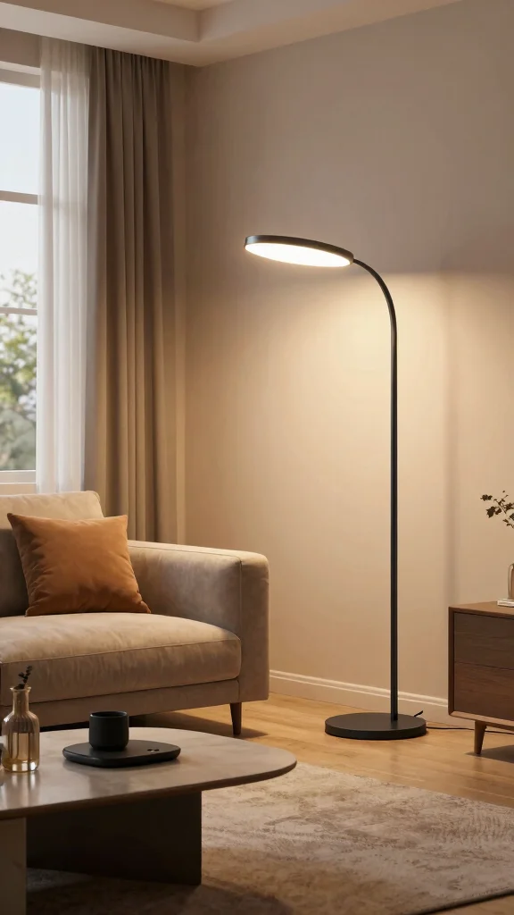 13 Living Room Lamp Ideas for Layered, Cozy Lighting - 11. LED Floor Lamps with Smart Features 1