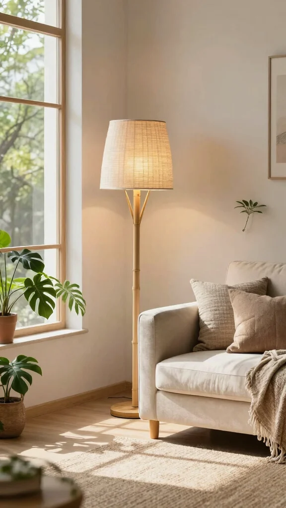 13 Living Room Lamp Ideas for Layered, Cozy Lighting - 3. Bamboo Lamps for Natural Aesthetics 1