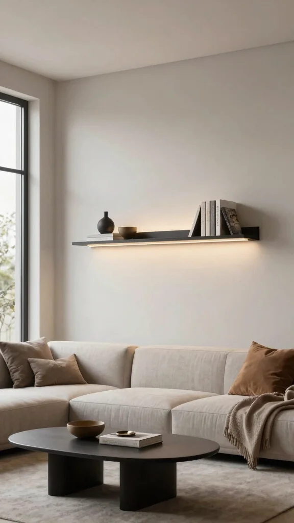 13 Living Room Lamp Ideas for Layered, Cozy Lighting - 8. Floating Shelf Lamps 1
