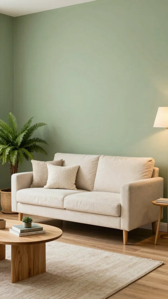 13 Living Room Paint Color Ideas for a Fresh, Pulled-Together Look - 1. Calming Sage Green 1