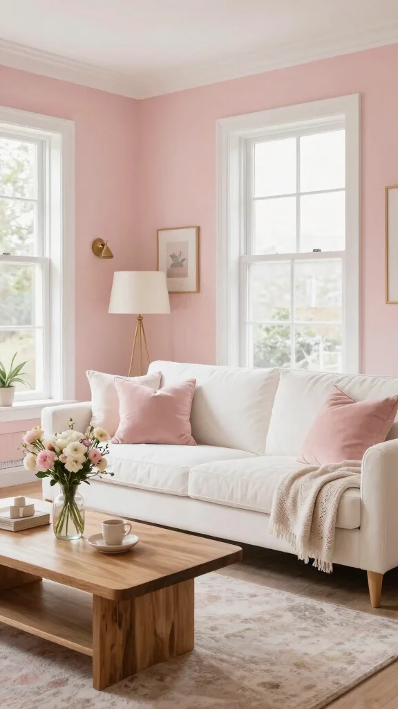 13 Living Room Paint Color Ideas for a Fresh, Pulled-Together Look - 10. Soft Blush Pink 1