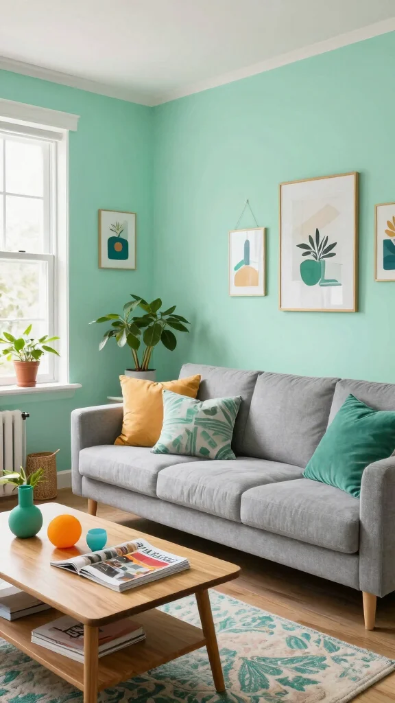 13 Living Room Paint Color Ideas for a Fresh, Pulled-Together Look - 11. Cool Mint Green 1