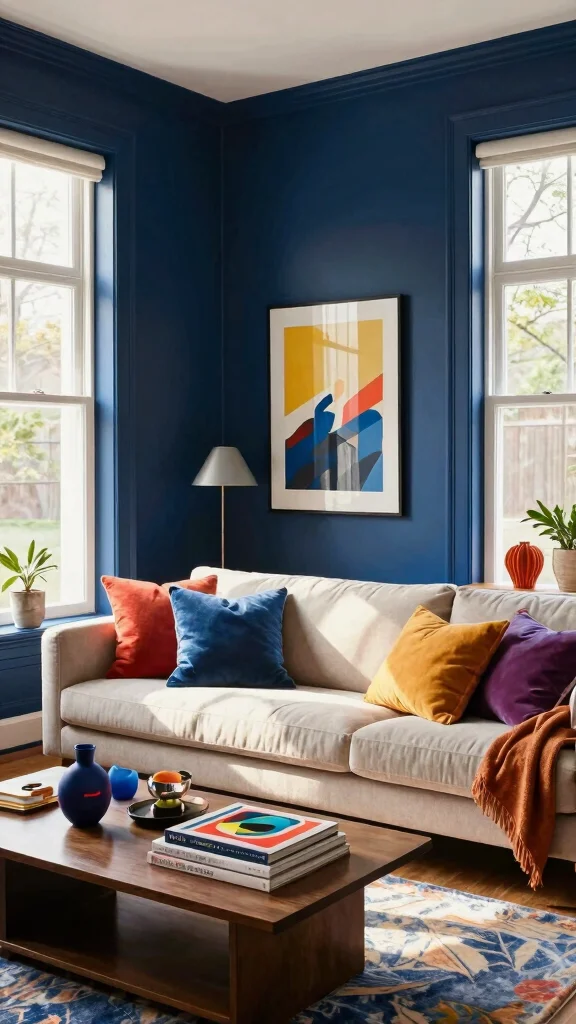 13 Living Room Paint Color Ideas for a Fresh, Pulled-Together Look - 12. Deep Indigo 1