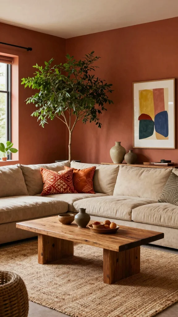 13 Living Room Paint Color Ideas for a Fresh, Pulled-Together Look - 2. Warm Terracotta 1