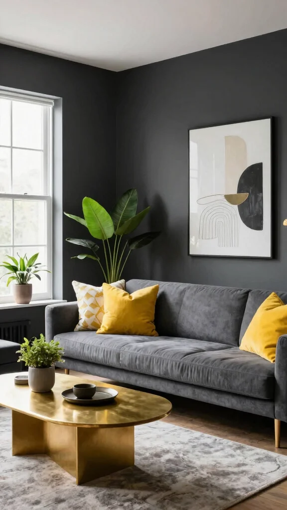 13 Living Room Paint Color Ideas for a Fresh, Pulled-Together Look - 4. Rich Charcoal 1
