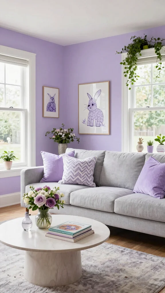 13 Living Room Paint Color Ideas for a Fresh, Pulled-Together Look - 7. Gentle Lavender 1