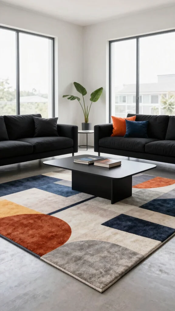 13 Living Room Rug Ideas for Color, Texture, and Style - 11. Modern Geometric Rugs for a Contemporary Look 1