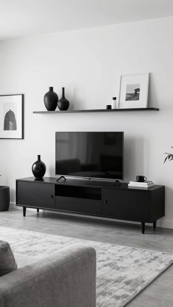 13 Living Room TV Unit Design Ideas That Look Built-In and Polished - 10. Monochrome Aesthetic 1