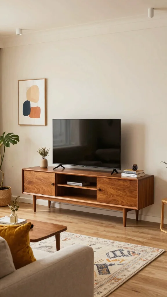 13 Living Room TV Unit Design Ideas That Look Built-In and Polished - 11. Vintage Style Meets Modern Functionality 1