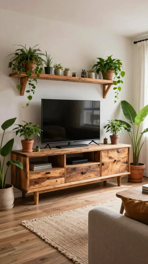 13 Living Room TV Unit Design Ideas That Look Built-In and Polished - 12. Nature-Inspired Elements 1