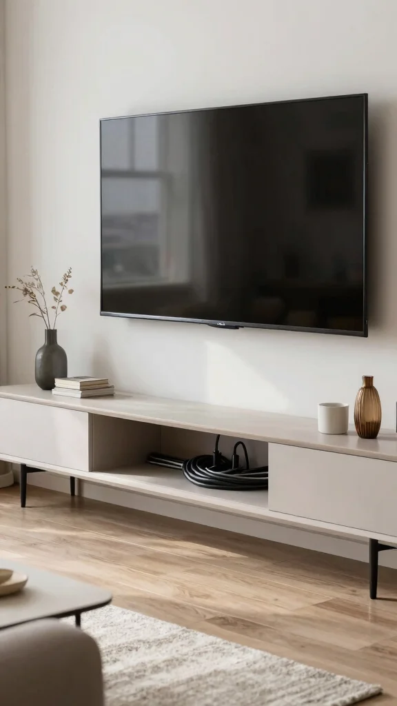 13 Living Room TV Unit Design Ideas That Look Built-In and Polished - 9. Smart Cable Management 1