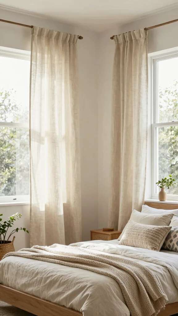 14 Bedroom Curtain Ideas for Privacy, Light, and Soft Style - 1. Soft Linen Drapes for a Breezy Feel 1