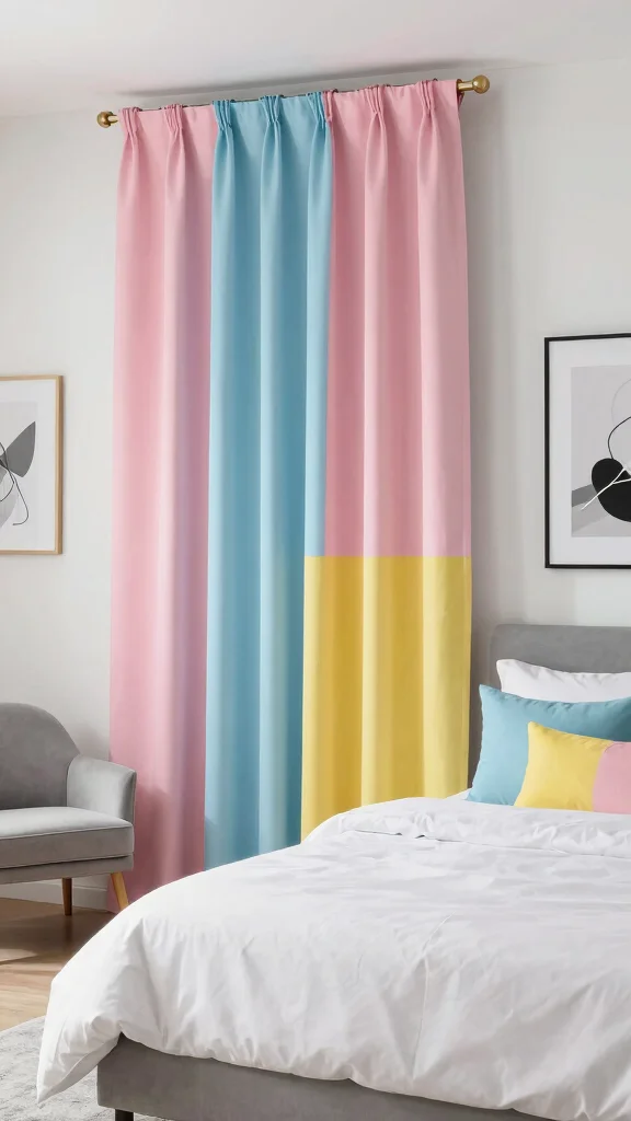 14 Bedroom Curtain Ideas for Privacy, Light, and Soft Style - 11. Color-Blocked Curtains for a Trendy Twist 1