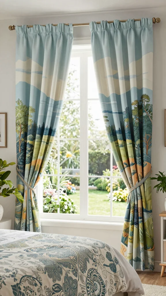 14 Bedroom Curtain Ideas for Privacy, Light, and Soft Style - 14. Custom Printed Curtains for Unique Style 1