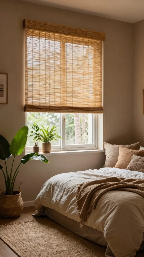14 Bedroom Curtain Ideas for Privacy, Light, and Soft Style - 3. Bamboo Shades for Natural Elegance 1