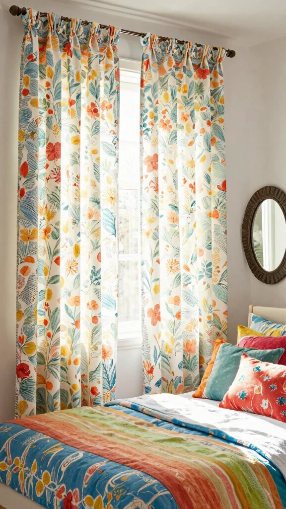14 Bedroom Curtain Ideas for Privacy, Light, and Soft Style - 7. Patterned Cotton Curtains for Personality 1
