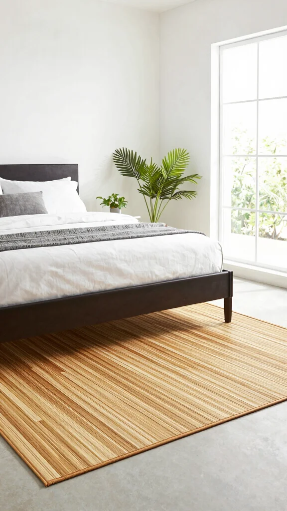 14 Bedroom Rug Ideas That Anchor the Bed and Define the Space - 5. Bamboo Beauty: Eco-Chic 1