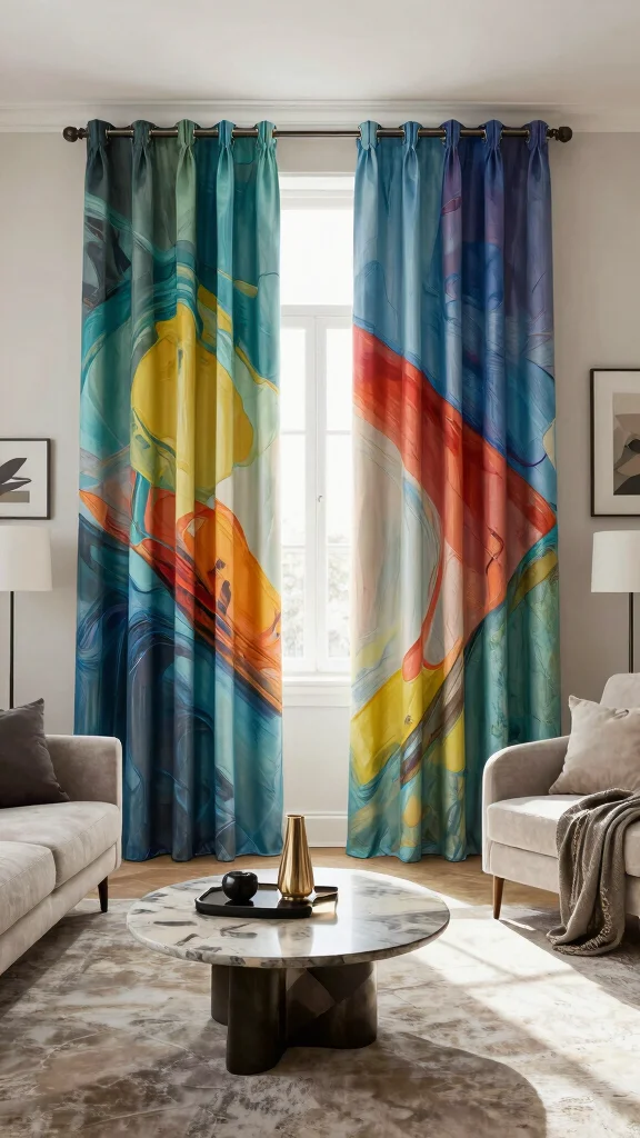 14 Living Room Curtain Ideas for Light, Privacy, and Style - 10. Artistic Expression: Custom Printed Curtains 1