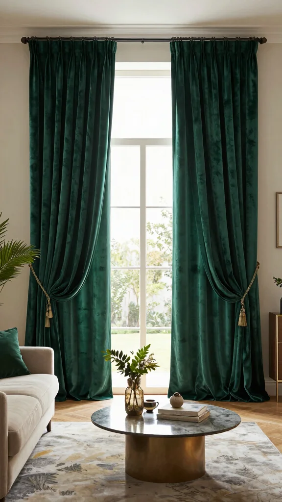 14 Living Room Curtain Ideas for Light, Privacy, and Style - 3. Cozy and Warm: Velvet Curtains 1