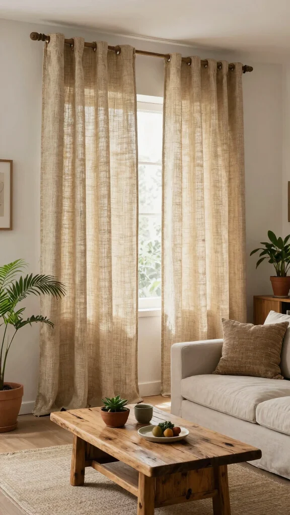 14 Living Room Curtain Ideas for Light, Privacy, and Style - 6. Rustic Charm: Natural Fiber Curtains 1