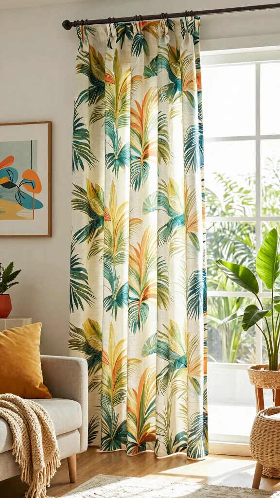 14 Living Room Curtain Ideas for Light, Privacy, and Style - 9. Tropical Vibes: Linen-Cotton Blend Curtains 1