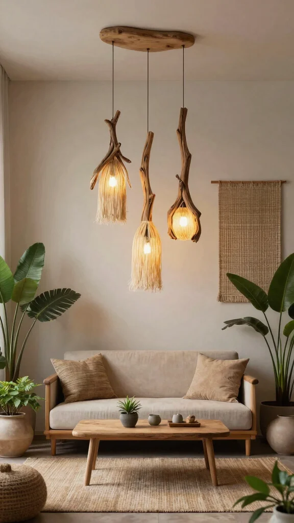 14 Living Room Lighting Ideas for a Warm and Welcoming Space - 5. Nature-Inspired Light Fixtures 1