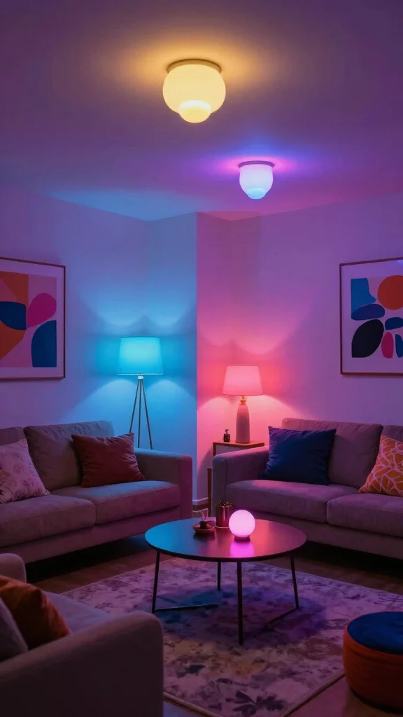 14 Living Room Lighting Ideas for a Warm and Welcoming Space - 7. Color-Changing Bulbs 1