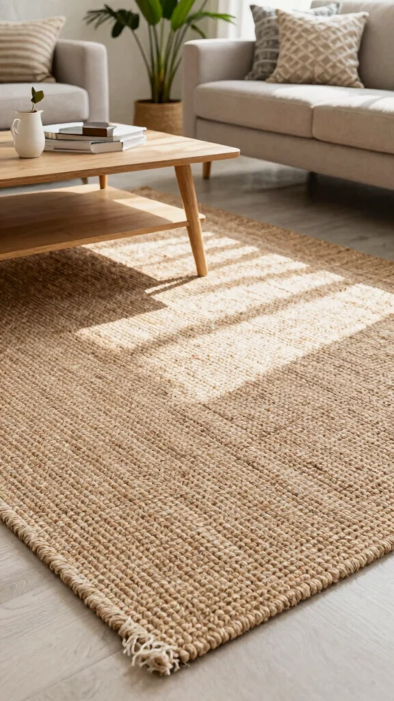 14 Living Room Rug Ideas to Ground and Define Your Space - 1. Eco-Friendly Jute Rugs 1