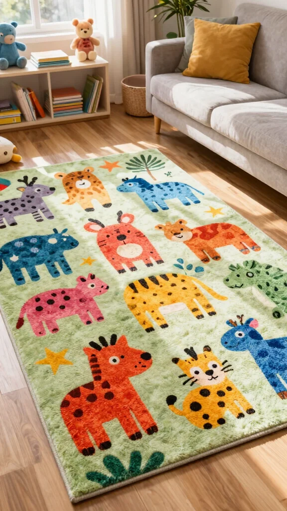 14 Living Room Rug Ideas to Ground and Define Your Space - 10. Playful Kids’ Rugs 1
