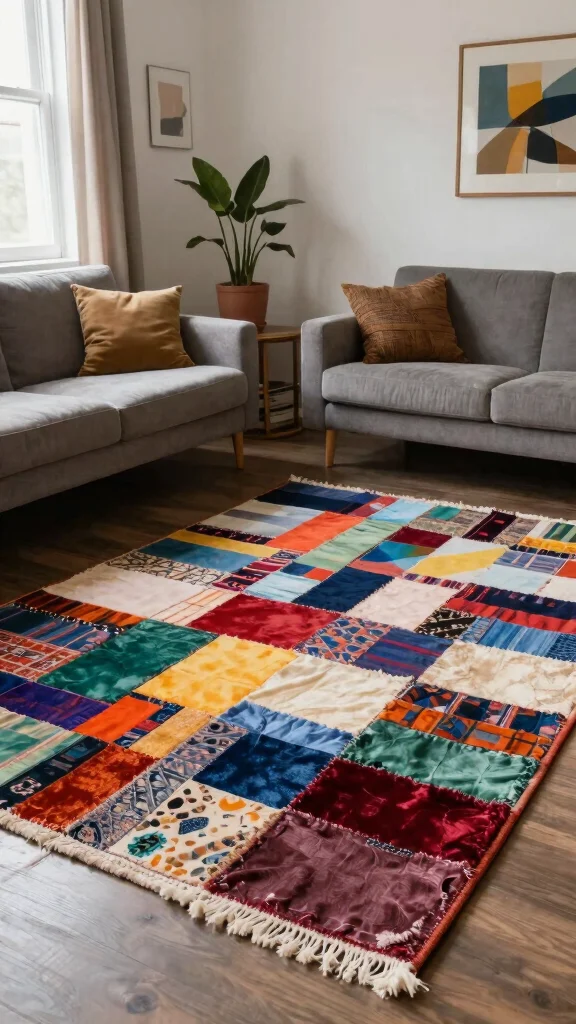 14 Living Room Rug Ideas to Ground and Define Your Space - 14. Unique Upcycled Rugs 1
