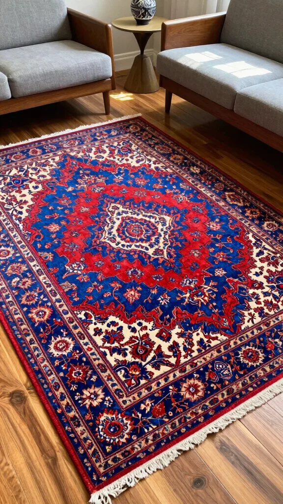 14 Living Room Rug Ideas to Ground and Define Your Space - 3. Chic Vintage Persian Rugs 1