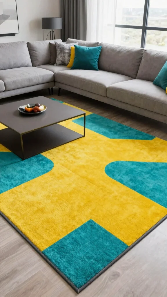 14 Living Room Rug Ideas to Ground and Define Your Space - 4. Bright and Bold Geometric Designs 1