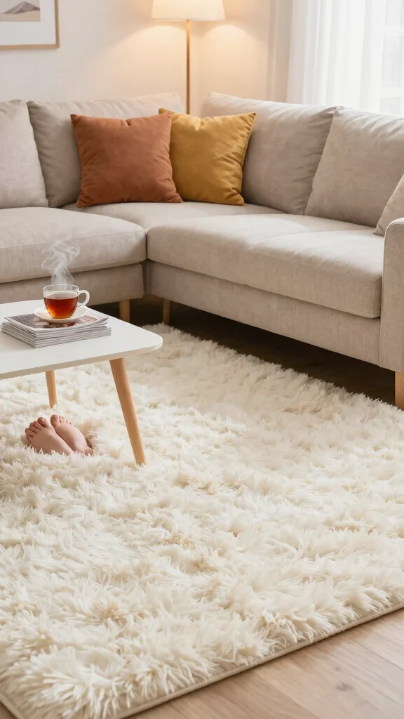 14 Living Room Rug Ideas to Ground and Define Your Space - 6. Whimsical Shag Rugs 1