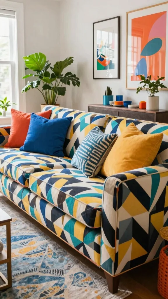 14 Living Room Sofa Ideas for Comfort, Style, and the Right Fit - 9. Upholstered Sofas with Bold Prints 1